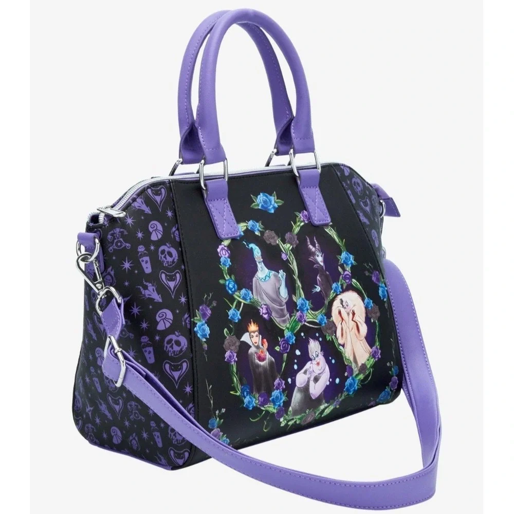 NEW! Loungefly Disney Villains‎ Purple Florals Satchel And Wallet SET Whimisgoth